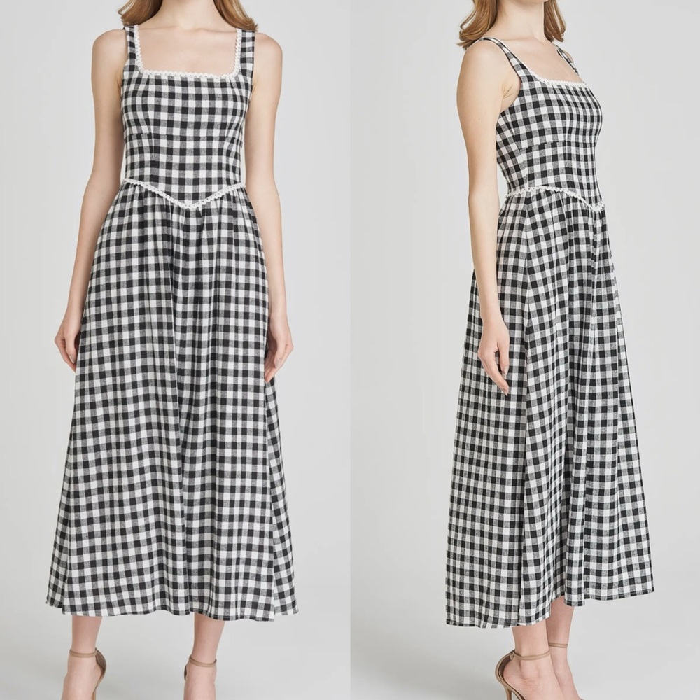 🩷Firm Price🩷 NWOT WAYF Plaid Drop-Waist Midi Dress - Picture 4 of 12